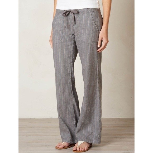 NWT Prana Gray Wide Leg Striped Women's Steph Pants With Pockets & Drawstring - Picture 1 of 13
